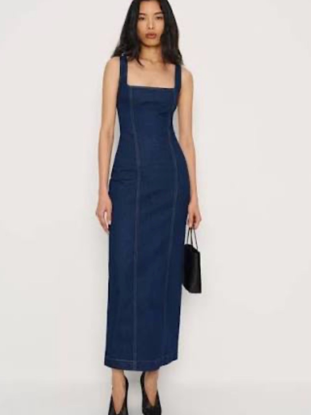 Reformation Dark Blue Square-Neck Maxi Denim Dress